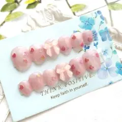 ネイルチップ ピンク マグネット ハート リボン