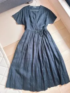fog linen work リネン 長袖ワンピース オーバーサイズ ネイビー