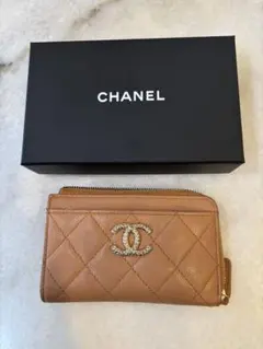 【美品】CHANEL キャビアスキン マトラッセ カードケース ベージュ