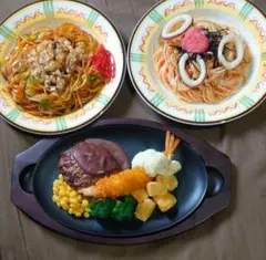 食品サンプル イカと明太パスタ/ハンバーグ&エビフライ/焼きそば 3点セット 食品サンプル イカと明太パスタ/ハンバーグ&エビフライ/焼きそば 3点