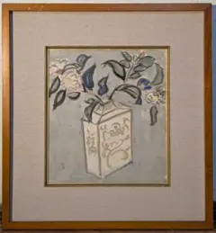 希少】高木志朗「山茶花」1987年作 木版画 額装済み／サイン 