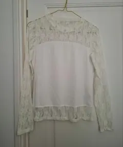 ホワイト レース 長袖 トップス Sサイズ
