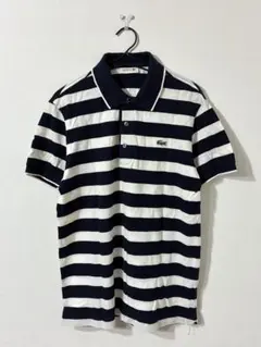 LACOSTE ラコステ ワンポイントロゴ 太 ボーダー 半袖 ポロシャツ 白