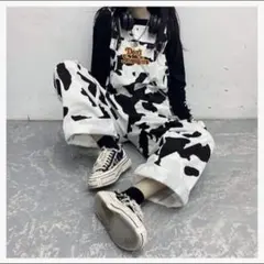 牛柄 オーバーオール サロペット レディース 原宿系 可愛い ロングパンツ