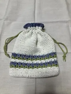 ハンドメイド　チューリップ巾着　青　ラメ