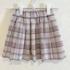 キュート チェック スカパン プリーツ 130 紫 ポリ お出かけ ピンク