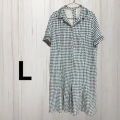 チェック柄 半袖シャツワンピース 【Ꮮ】 グリーン
