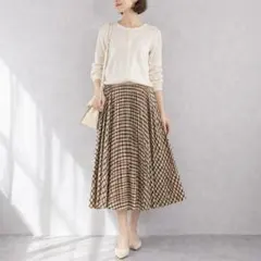 マージュ［L］新品◎大人クラシカル◎揺れ動く◎チェック柄ロングプリーツスカートのサムネイル
