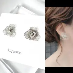 No.563 シルバーメタル立体フラワーピアス イヤリング
