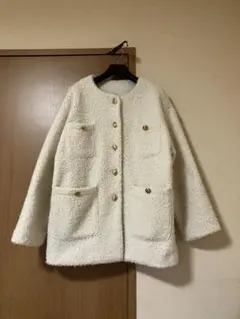 coca プードル金釦ノーカラーコート　Mサイズ　アイボリー