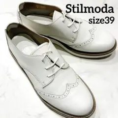 【Stilmoda 】レースアップシューズ　ウィングチップ本革39 ホワイトのサムネイル