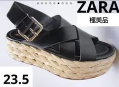 極美品　ZARA 厚底クロスベルトサンダル　レザー本革　23.5のサムネイル