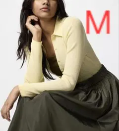 ユニクロ　リブポロカーディガン　イエロー　M　新品タグ付き