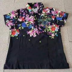 花柄ドラゴン刺繍 半袖ポロシャツのサムネイル