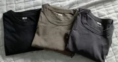 ユニクロU クルーネックＴシャツ３枚セット　ブラックダークグレーダークグリーン
