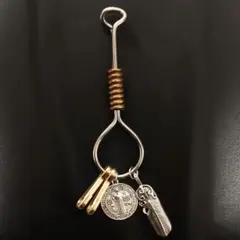 真鍮&ステンレス　ブラス　シルバー　 フェザー&コイン　 キーリング