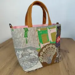 ミナペルホネン/カケラパッチ/しきりトートSサイズグレイ/本革キャメル