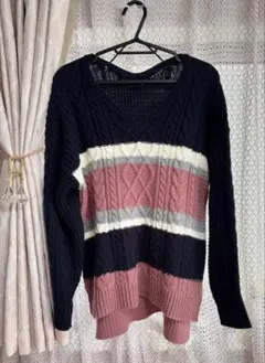 INGNI ストライプニット 長袖 Vネック