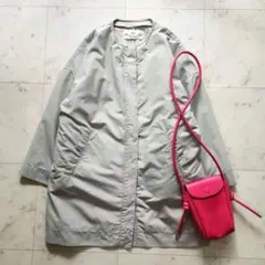 ピュアルセシン ノーカラー コート ライナー付き ゆったりめ グレージュ