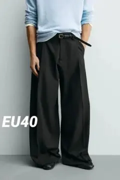 ZARA ワイドレッグプリーツパンツ 40 ブラック 新品