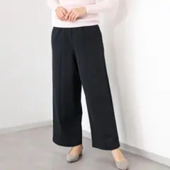 新品未使用タグ付き。ワイド系ストレートセンタープレスパンツブラックLL