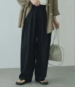 【新品】PUAL CE CIN ツータック ウエストゴム ストレッチパンツ 黒