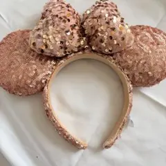 ディズニー ミッキーカチューシャ ローズゴールド スパンコール