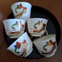 【美品】桂由美 創作華窯 お茶呑茶碗 5客セット 湯呑み 金彩（箱なし）