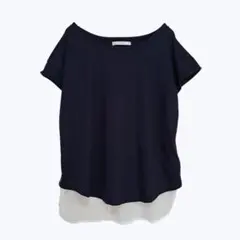レルビエ バックレース切替 ネイビー 異素材トップス シフォン 体型カバー 上品のサムネイル