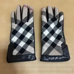 美品 バーバリー Burberry レディース チェック レザー 手袋 ベージュ