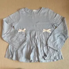 リボン付きライトブルー長袖カットソー　130cm