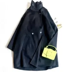 美品 ビューティー&ユース ウールリバーポンチョコート 紺 ケープ オケージョン