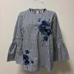 【新品未使用】WAREHOUSE ギンガムチェックチュニックブラウス　お花刺繍