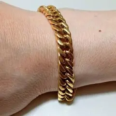 24K 純金の輝き ダブル 喜平 ブレスレット マイアミキューバン チェーン
