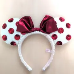 東京ディズニーリゾート　ミニーマウス　スパンコール　赤いドット　カチューシャ