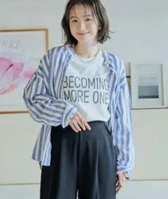 【COEN】リネンレーヨンバンドカラーシャツ　mのサムネイル