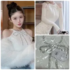 Darich♡リボンビジューアメスリニットトップス♡アイボリー