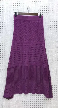 ボーホー 海外ガールvibes古着　カギ編み　クロシェニットロングスカート