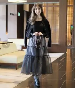 アプワイザーリッシェ　今期新作　シアーティアードドッキング５分袖ワンピース