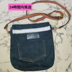 ハンドメイド デニム風 ショルダーバッグ ダークブルー