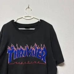 【レア】サガラ刺繍 THRASHER フレイムロゴ Tシャツ ブラック　美品