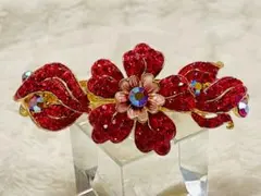 【在庫セール】(YRB028-RD)真っ赤なお花　ヘアバレッタ　髪飾り 和装