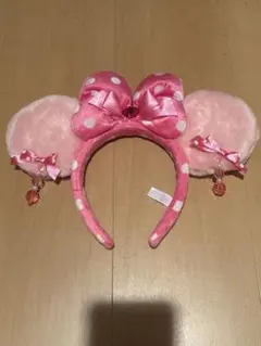 ディズニーランド　イヤリング付きカチューシャ　ラメありピンク　リボンカチューシャ