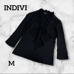 INDIVI ブラック 黒 フリル トップス 7分袖 カットソー Mサイズ