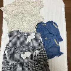3姉妹服6点セット80〜110センチ（デニム・花柄・チェック）