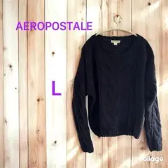 アメリカ古着 AEROPOSTALE モール糸 ケーブル編み セーター L 紺