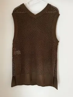 SIMPLECITE ブラウン メッシュ編み ニットベスト