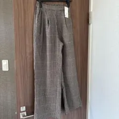 ブラウン系 チェック柄 タックパンツ