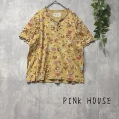 PINK HOUSE いちご模様 総柄 Tシャツ カットソー フリル リボン M