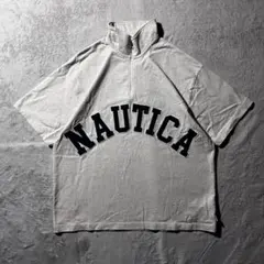 【Y9013】NAUTICA 半袖ハイネックスウェット　サイズS ライトグレーのサムネイル